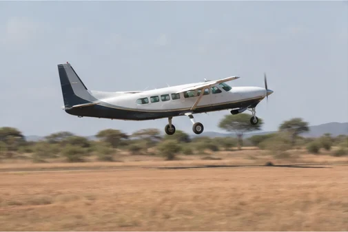Light aircraft at an East African safari airstrip