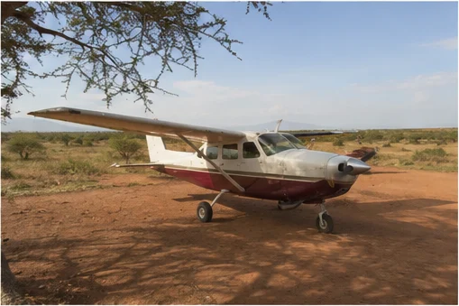 Light aircraft at a remote East African safari airstrip