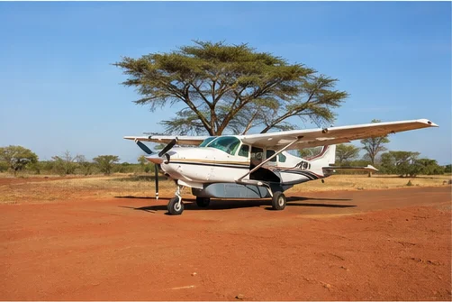 Light aircraft at an East African safari airstrip