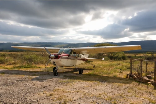 Light aircraft at a remote East African safari airstrip