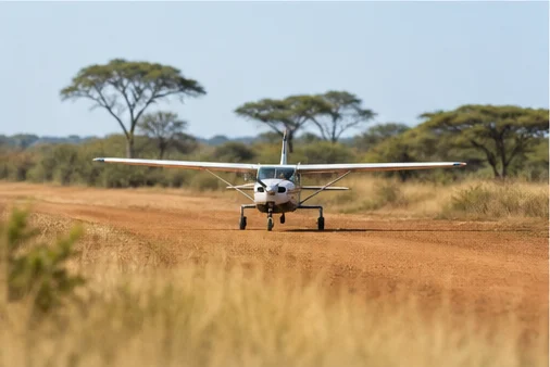 Light aircraft at an East African safari airstrip