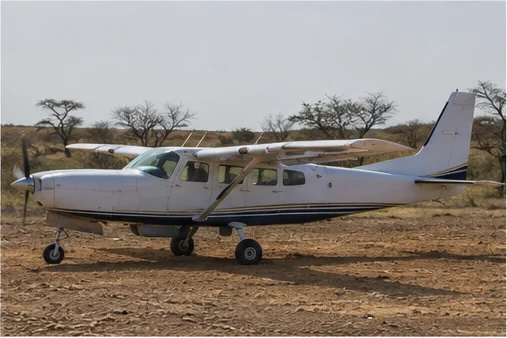 Light aircraft at a remote East African safari airstrip