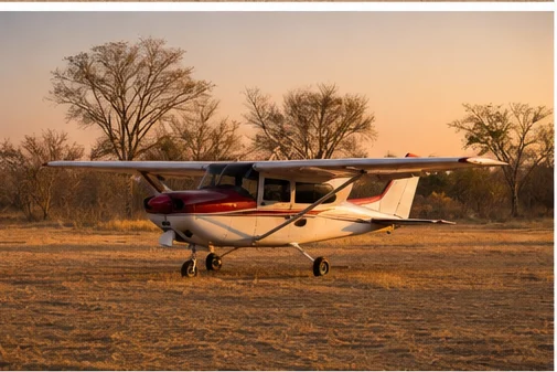 Light aircraft at a remote East African safari airstrip
