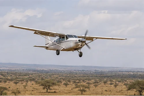 Light aircraft at a remote East African safari airstrip