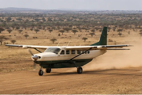 Light aircraft at an East African safari airstrip