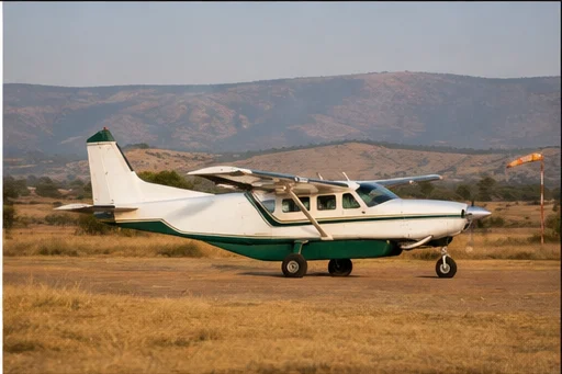 Light aircraft at a remote East African safari airstrip