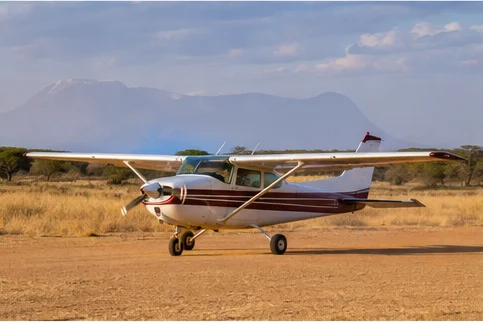 Light aircraft at an East African safari airstrip