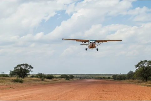 Light aircraft at an East African safari airstrip