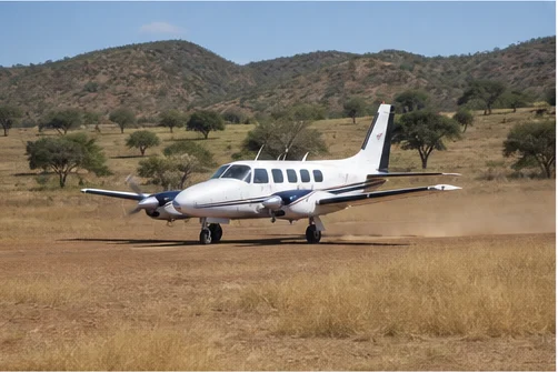Light aircraft at a remote East African safari airstrip