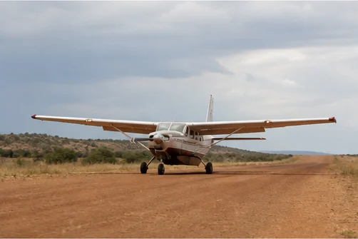 Light aircraft at an East African safari airstrip