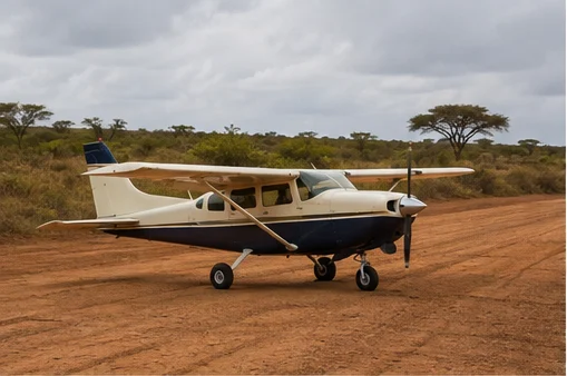 Light aircraft at an East African safari airstrip