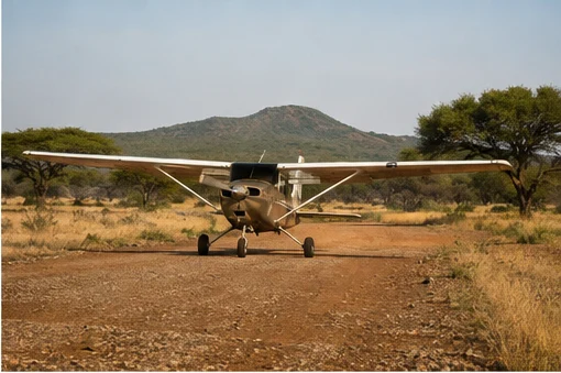Light aircraft at an East African safari airstrip