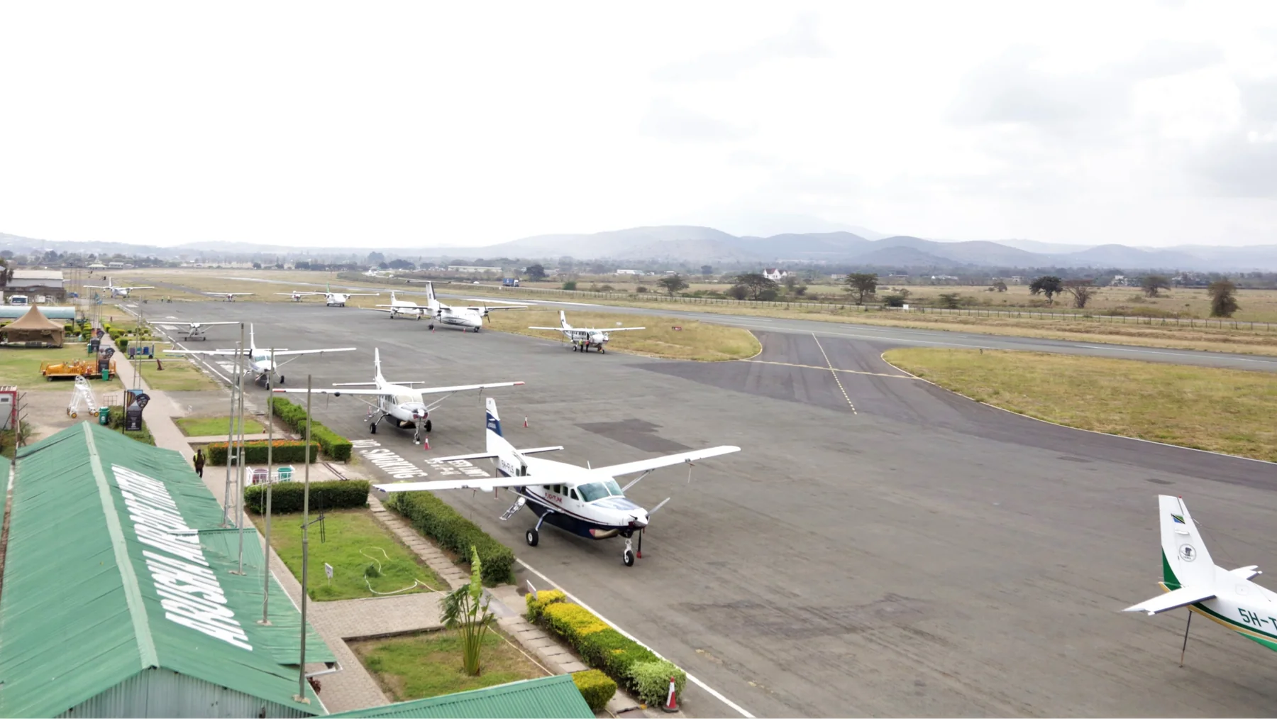 Light aircraft at an East African safari airstrip