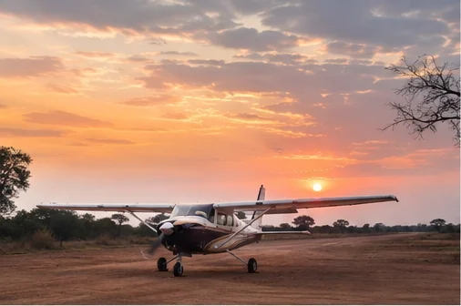 Light aircraft at an East African safari airstrip
