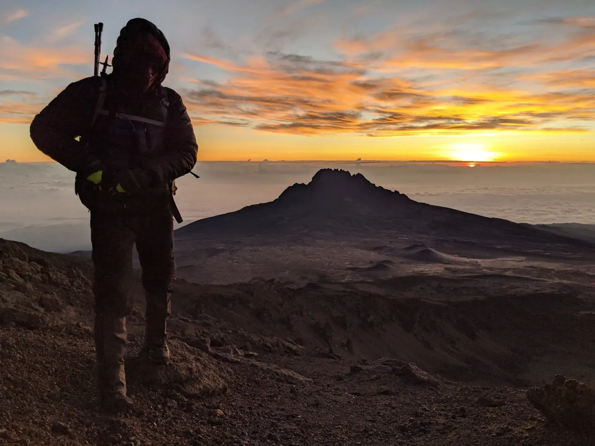 Trekkers following a Kilimanjaro mountain trail