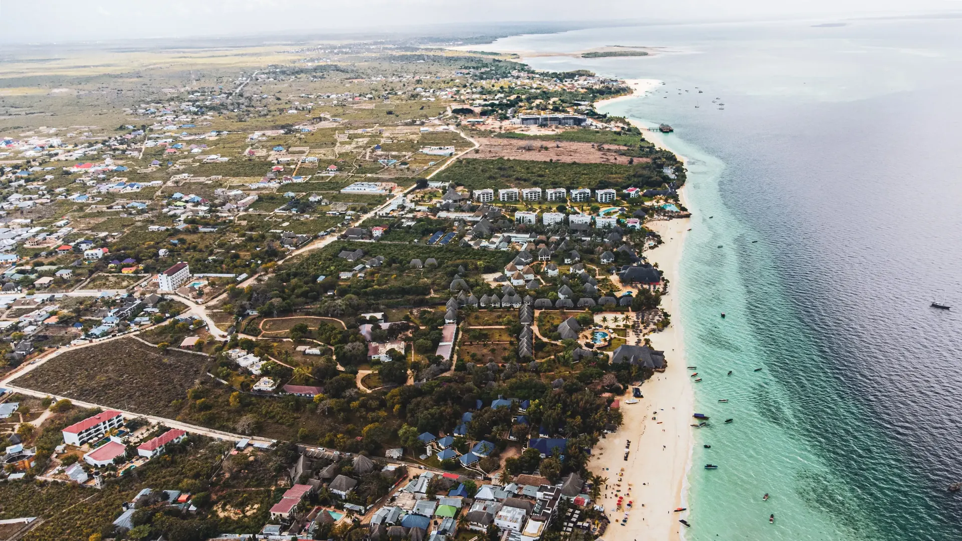 Aerial view of Zanzibar’s coast and town