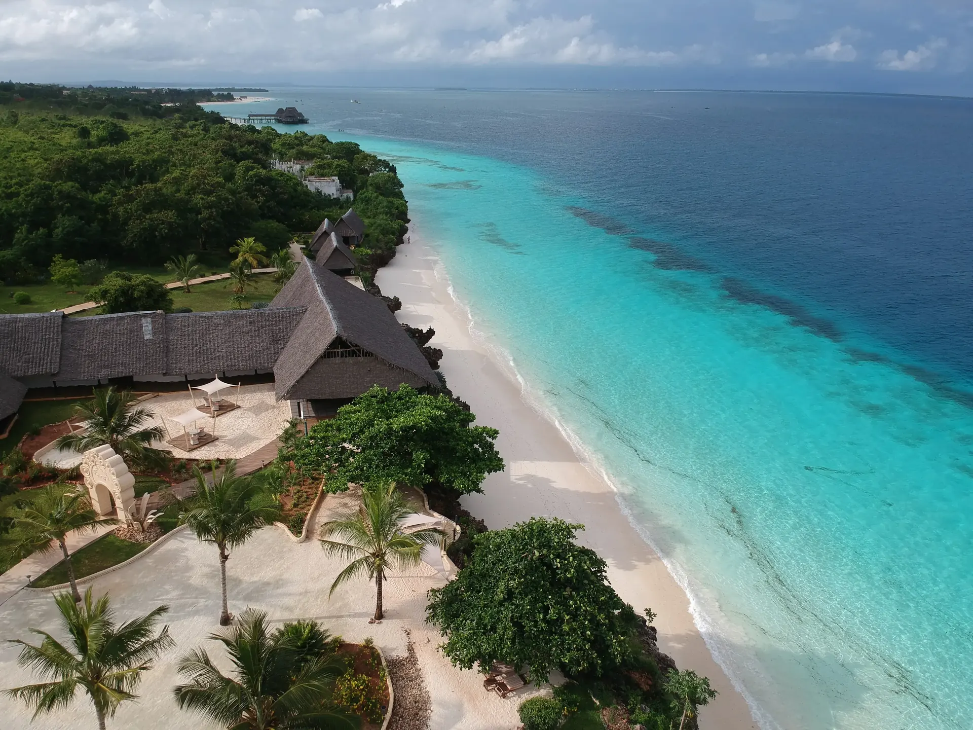 Aerial view of a Zanzibar beachfront setting