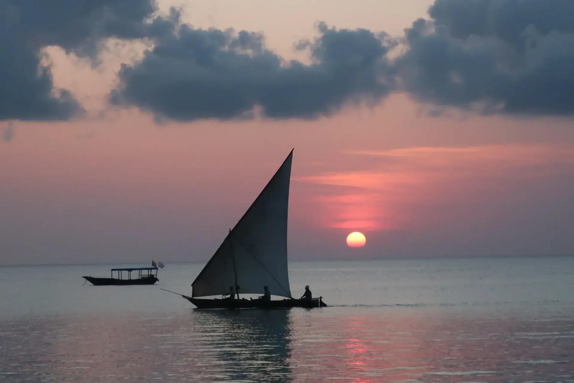 Traditional dhow at sunset
